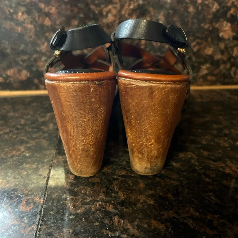Johnston & Murphy Studded Black Leather Wood Heels Shoes Women's US 8.5